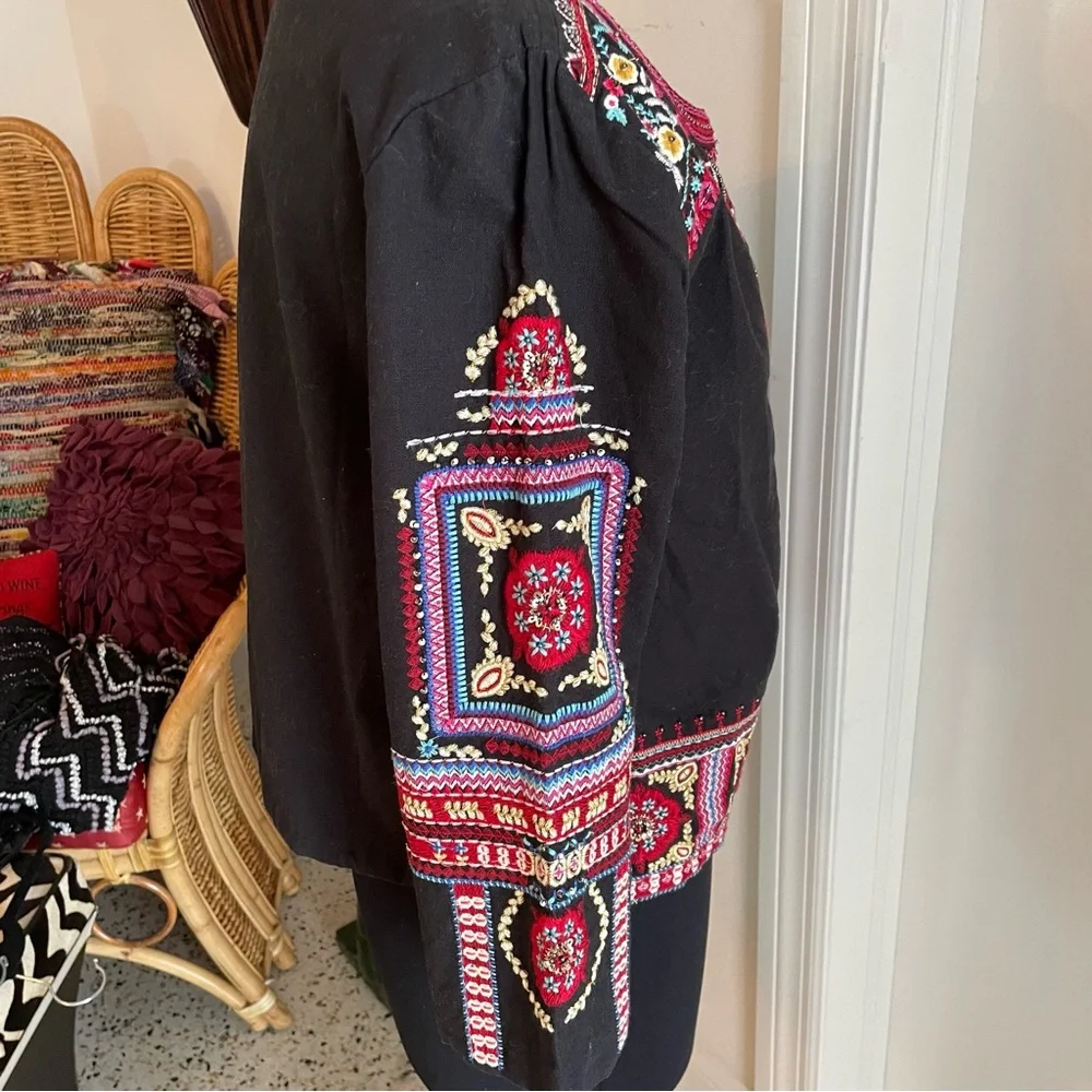 ANTHROPOLOGIE NEW Navy Embroidered Jacket Wrap with beads and sequins! New! - Picture 5 of 10
